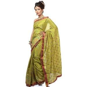 Oasis Green Designer Sari with Hand Painted Bootis All Over   Pure 