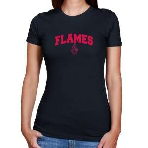  NCAA UIC Flames Ladies Navy Blue Logo Arch T shirt Sports 