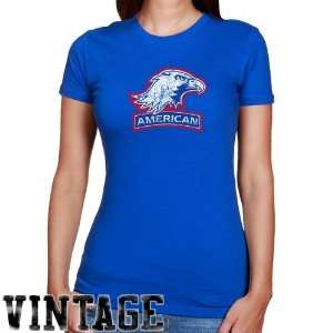 American Eagles Ladies Royal Blue Distressed Logo Vintage Slim Fit T 