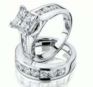 1CT PRINCESS CUT BRIDAL WEDDING SET ENGAGEMENT RING & BAND 10K WHITE 