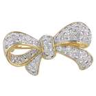   Ribbon Shaped Brooch, 14kt Gold Plated and Rhodium Plated, Clear CZ