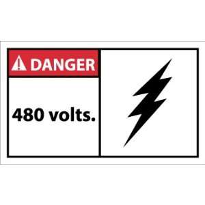 Labels   Danger, 480 Volts, 3X5, Adhesive Vinyl, 5/Pk  