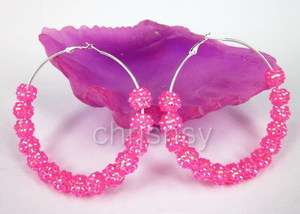   Free Ship Jewelry Lady Fashion Earring Resin Beads Pink AB 12mm 1 Pair
