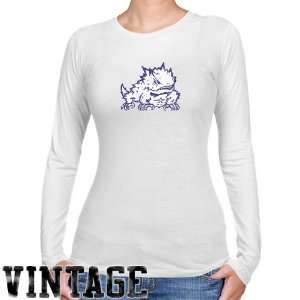 NCAA TCU Horned Frogs Ladies White Distressed Logo Vintage Long Sleeve 