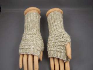 Beige ribbed knit arm warmer fingerless gloves warmers  