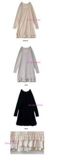 Japan Layer Tiered Ruffle Lace Hem Knit Dress Gray  
