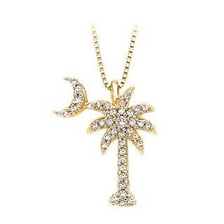   Gold 1/5 ct. Diamond Palm Tree with Crescent Moon Pendant with Chain