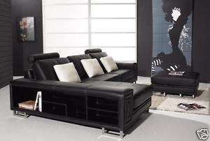 PHEBE Modern BLACK Italian Leather Sectional Sofa Set  