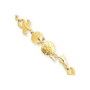  14k Seashore Theme Bracelet   7.25 Inch   Lobster Claw 