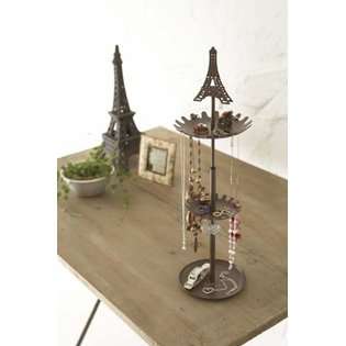 Jewelry Organizers Eiffel   Brown Metal Tower Stand with Tray for 