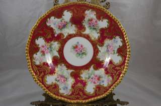 ANTIQUE LIMOGES ROSES HAND PAINTED PLATE PLAQUE  