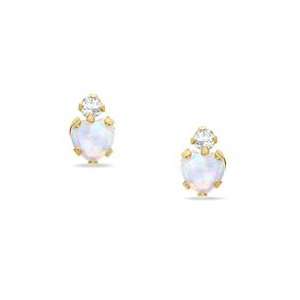  Heart Shaped Simulated Opal Stud Earrings in 10K Gold with 