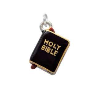  3 D Silver Plated Enameled Black Bible with Gold Words 