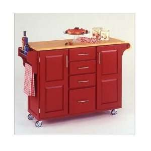 Home Styles   Kitchen Cart With Red Finish Cabinet and Natural Top 
