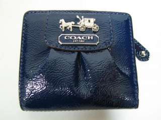 Coach Madison Small Mini Wallet Dark Blue Crinkle Patent leather 