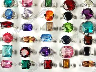 Wholesale 30pcs Crystal Zircon silver rings MIX lots jewelry  