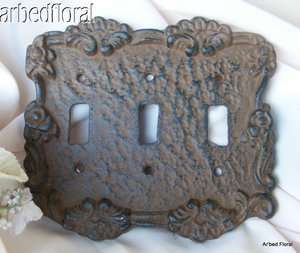 Cast Iron Triple Switch Plate Outlet Cover Ornate Elect  