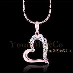   Rose Gold EP 1.56 Brilliant Cut Crystal OPENED HEART Pendant Necklace