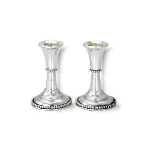  Sterling Silver Shabbat Candlesticks with Pearl Ornament 