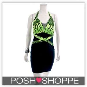 Womens Plus Size Clothing Dress Neon Halter CrossFront Mesh Sexy US 