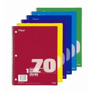   One Subject College Ruled Notebook, One Notebook per Order, Color