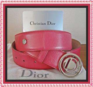 Authentic CHRISTIAN DIOR Initiales Logo Pink Italian leather 1.5W 
