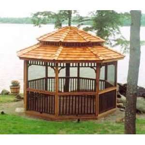  12ft Easy Build Octagon Gazebo   Tiered Roof Patio, Lawn 