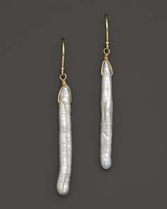 Simple Linear Cultured Freshwater Biwa Pearl Earrings