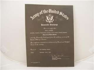   US ARMY HONORABLE DISCHARGE CERTIFICATE POW & PURPLE HEART RECIPIENT
