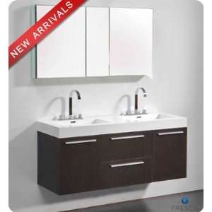 Opulento Wenge Modern Double Sink Bathroom Vanity w/ Medicine Cabinet 