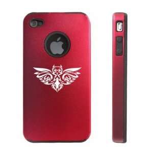  iPhone 4 4S 4G Red D774 Aluminum & Silicone Case Cover Tribal Owl 