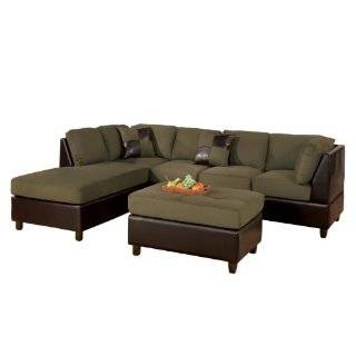   Hungtinton Microfiber / Faux Leather 3 Piece Sectional Sofa Set, Sage