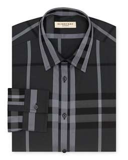 Burberry London Charcoal Check Slim Fit Dress Shirt   Dress Shirts 