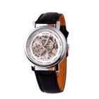   Skeleton Watch Hand Wind Up White Dial Black Leather Strap MW 10