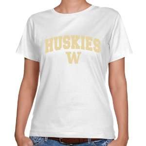   Huskies Ladies White Logo Arch Classic Fit T shirt