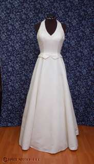 Ivory Satin Beaded Halter A line Wedding Dress 6  