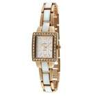   Womens Square Link Bracelet Watch in Rose Gold and White Enamel