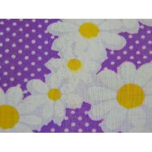   Daisy Clusters Purple White Polka Dots Vintage Fabric 