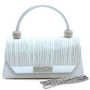 Pleated rhinestone accent clutch evening purse white  