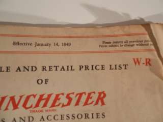 Winchester Rifles Wholesale and Retail Price List  1949  