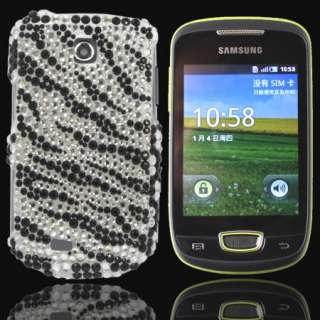 Bling Diamond Black Zebra Back Hard Case For Samsung Galaxy mini S5570