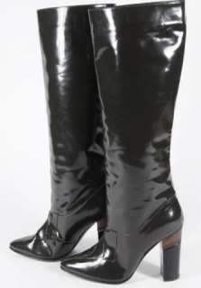Marni Dark Charcoal Gray Brown Patent Leather High Heel Boots 37.5 7 