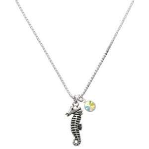   Seahorse Charm Necklace with AB Swarovski Crystal Drop [Jewelry