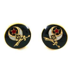   Black, Gold and White Sword, Crescent Moon and Star Cufflinks Jewelry