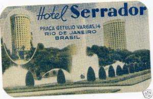 Hotel Serrador   RIO de JANEIRO BRAZIL   Luggage Label  