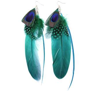 Earrings   Fashion Earrings   Feathers Natural Green and Peacock 