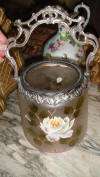 FRENCH ANTIQUE HAND PAINTED GLASS BISCUIT CRACKER JAR  