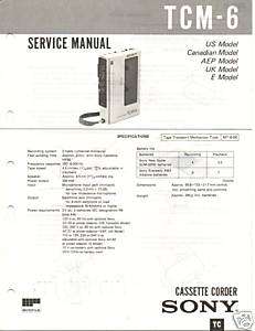 Original Sony Service Manual TCM 6 Cassette Recorder  