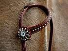  LEATHER HEADSTALL TURQUOISE CONCHOS BARREL BROWN TACK RODEO #005