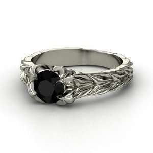  Rose and Thorn Ring, Round Black Onyx Palladium Ring 